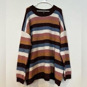 Fall oversized striped sweater in a roomy size 2X over leggings or jeans.